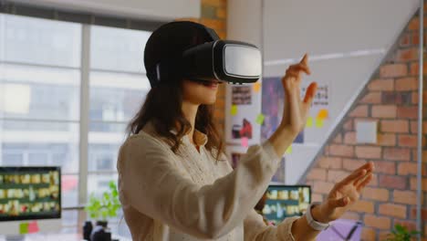 female graphic designer using virtual reality headset in a modern office 4k