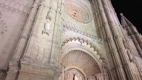 night view of the palma de majorca gothic cathedral facade illuminated