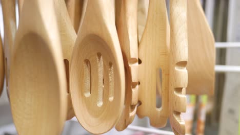 wooden kitchen utensils hanging