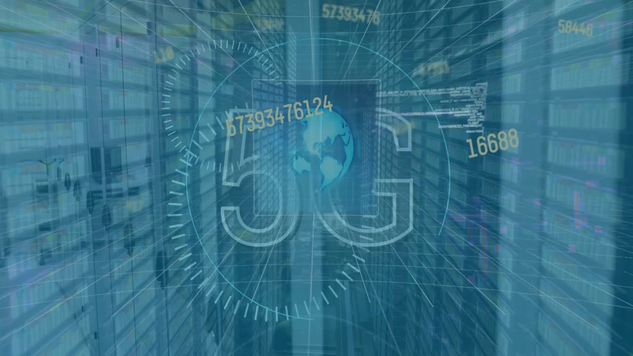 animación de texto, estadísticas y procesamiento de datos 5g a través de servidores informáticos en segundo plano