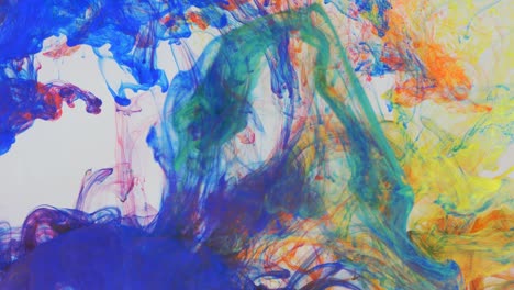 liquid abstractions, the dissolution of blue, yellow, red and green paint in water.