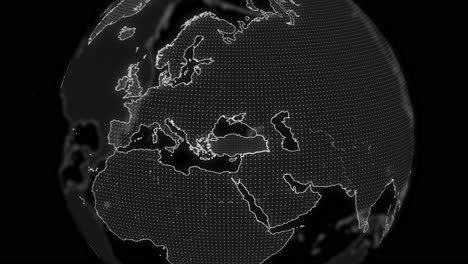 turkey country alpha for editing data analysis technology globe rotating, cinematic video showcases a digital globe rotating, zooming in on turkey country alpha for editing template