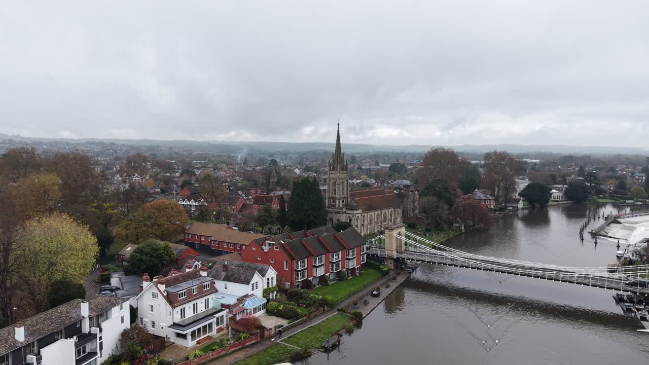 Marlow road Bridge River Thames drone,aerial UK auumn