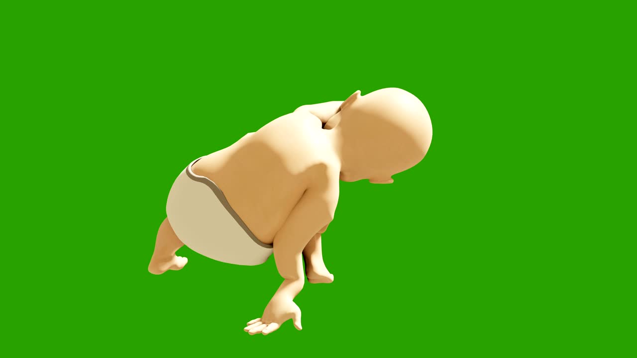 초록색 스크린을 향해 춤을 추는 어린아이 3d 렌더링 애니메이션