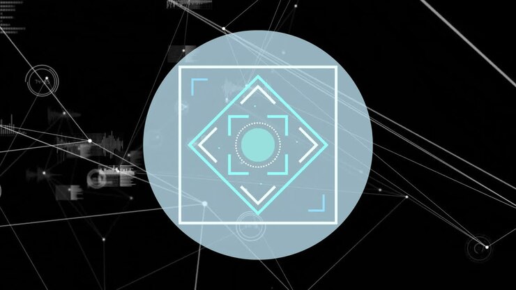 Animation of scope scanning, connections and data processing over dark background