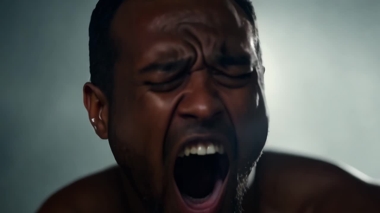 Close-up of a Man Screaming in Intense Pain or Distress