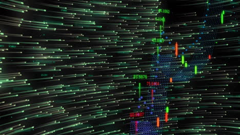 animation of data processing over light trails on black background