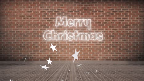 animation of merry christmas text over falling stars