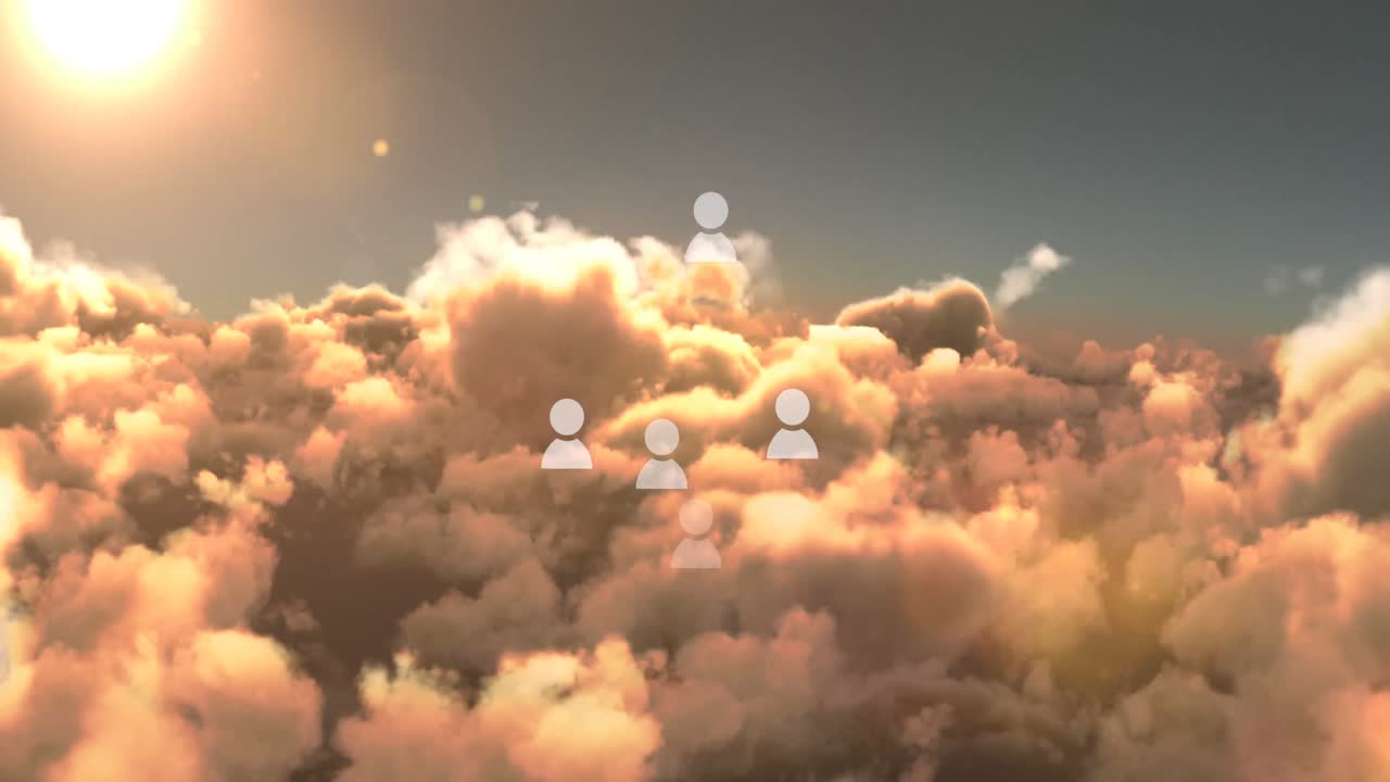 animación de iconos sobre el cielo con nubes
