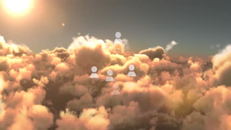 animation of icons over sky with clouds