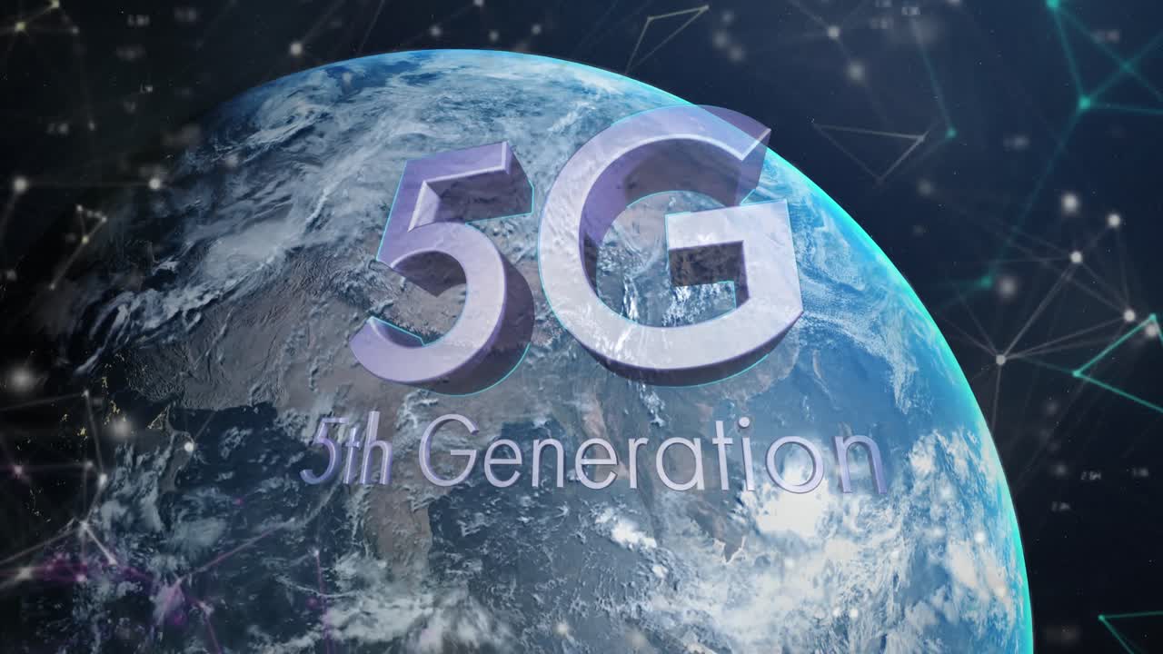 animación de 5g texto de quinta generación sobre el globo y red de conexiones