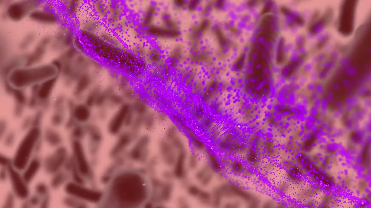 animación de la onda azul sobre las células en movimiento sobre fondo rojo