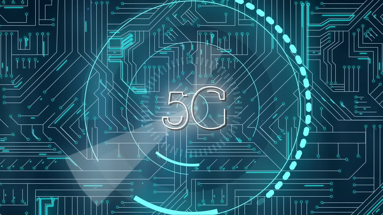 circuito digitale e 5g scritto nel mezzo di un cerchio futuristico