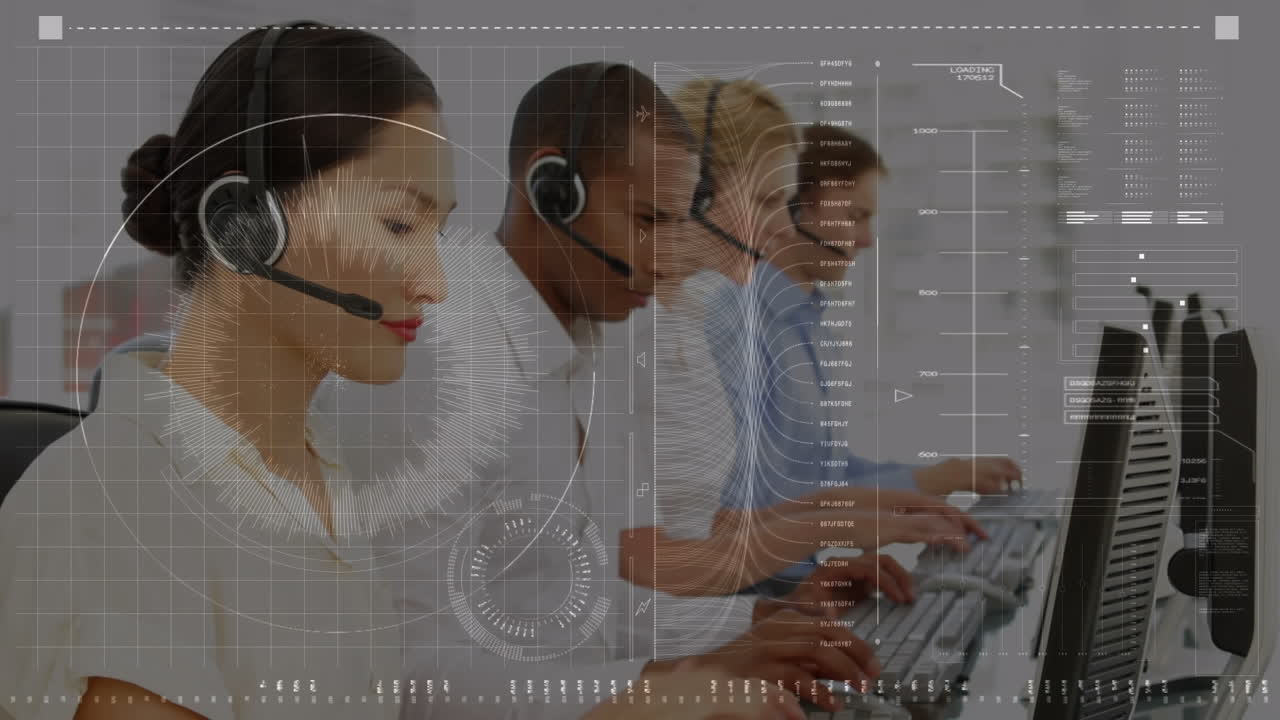 사무실에서 일하는 사업가들에 대한 금융 데이터 처리 활성화