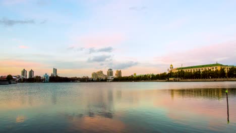 cityscape at sunset over a river