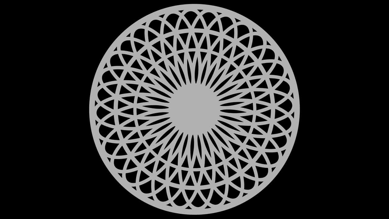 objeto gráfico en blanco y negro con efecto estroboscópico e hipnótico, que gira en el sentido de las agujas del reloj disminuyendo el tamaño de pantalla completa para desaparecer en el centro