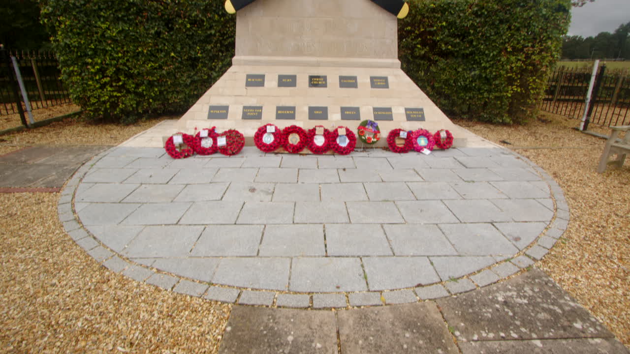 wide shot tilting up of the New Forest Airfields Memorial in the New Forest