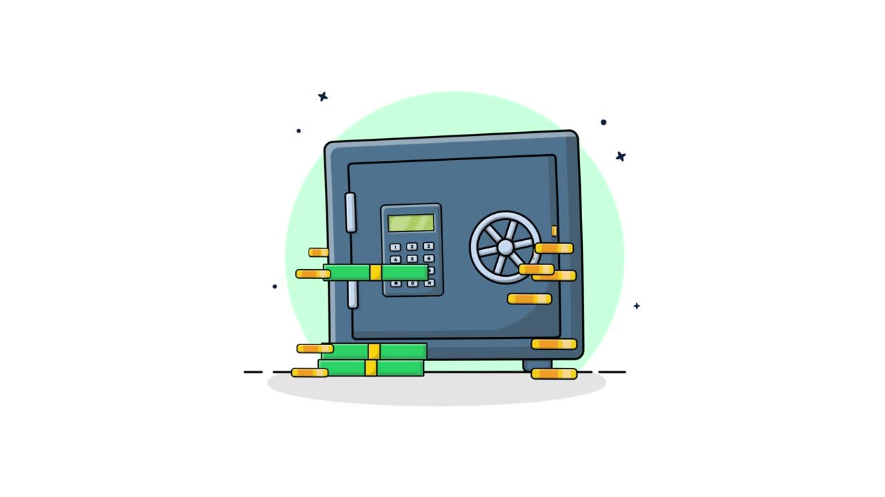 Animated Safe with Money and Security Concept