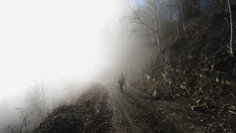 Gehen-In-Den-Nebel-Auf-Einer-Bergstraße