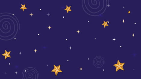 animation of christmas decoration and stars on purple background