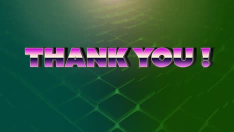 animación del texto de agradecimiento sobre cuadrados sobre fondo verde