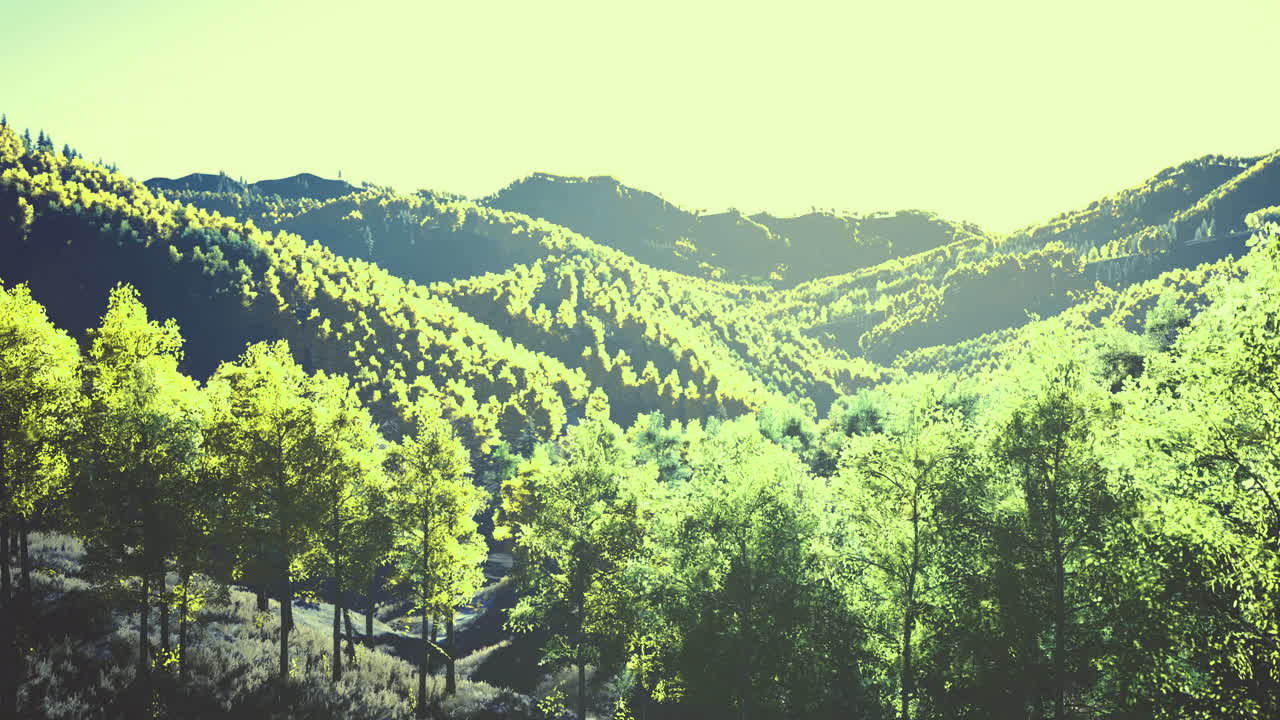 Scenic view of lush green mountains under bright sunlight in a serene landscape