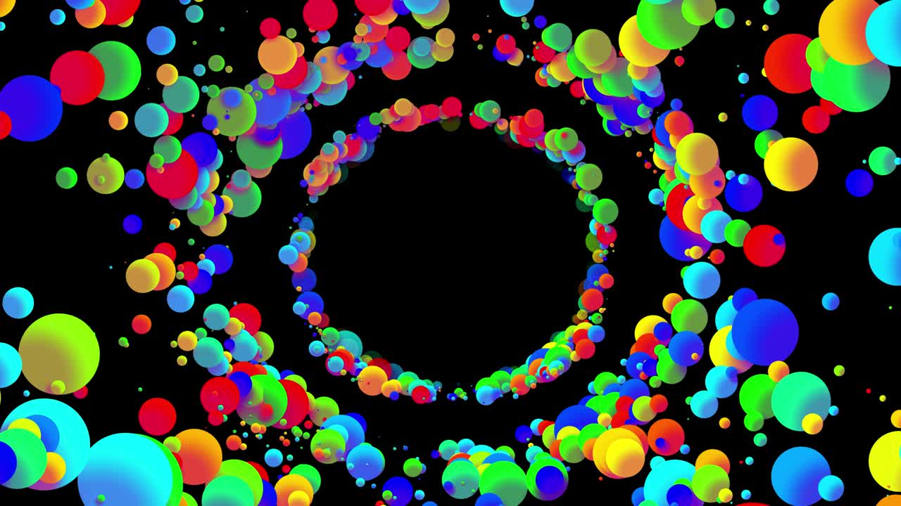 2d 평면 스타일의 아름다운 다채로운 서클과 함께 4k 루프 원활한 추상적인 배경: 알파 채널로 루마 매트, 복사 공간과 함께 원형 구조