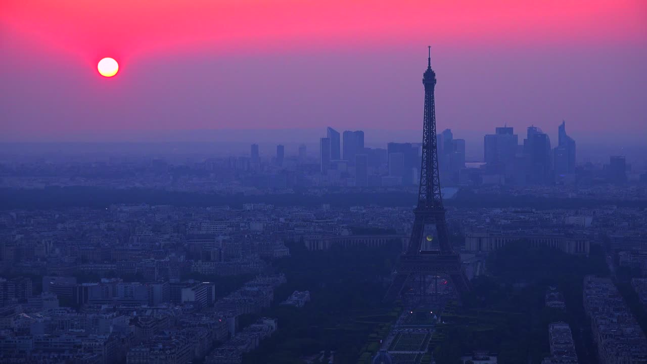 Gorgeous high angle view of the Eiffel Tower and Paris at dusk 1