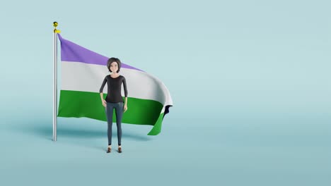 woman waving her hand in front of the genderqueer pride flag 3k animation video