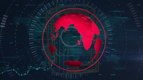 Animación-Del-Procesamiento-De-Datos-Y-Del-Globo-Sobre-Fondo-Negro