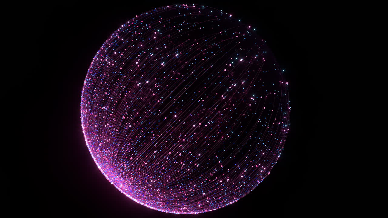 Glowing purple particles with trails, 3d rendering.