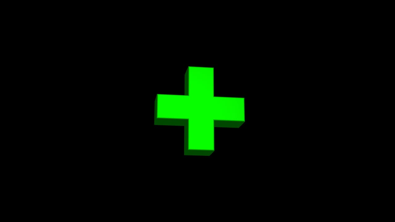 3D looped animation of the green mathematical plus sign. The green cross rotates on a transparent background