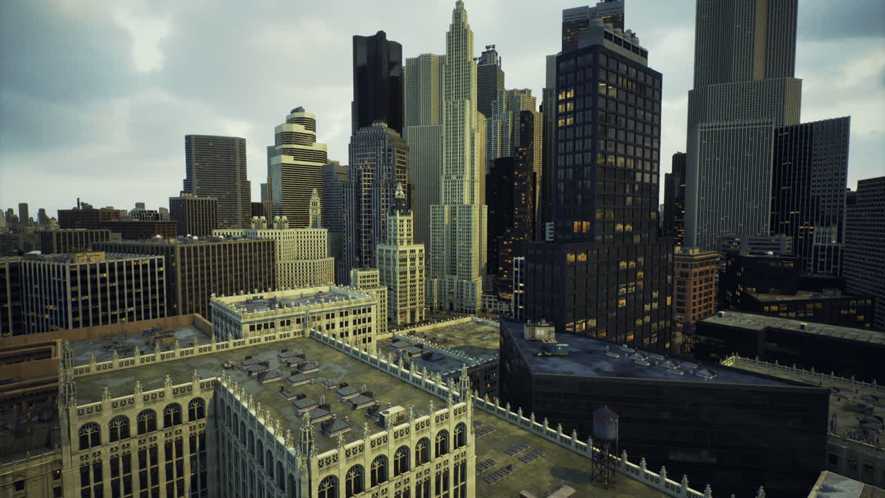 도시 스카이라인은 바쁜 도시에서 현대적인 건축물을 보여줍니다.