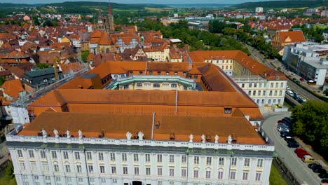 4k aerial drone video of the ansbach residence in downtown ansbach, germany