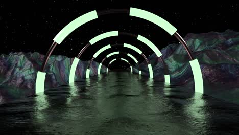 3d abstract background of sci-fi corridor. extraterrestrial landscape scene. futuristic technology abstract seamless vj for tech titles and background.