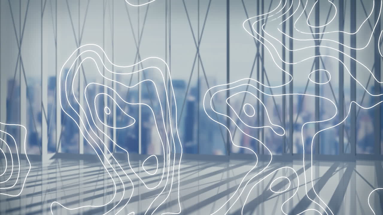 현대적인 건물과 도시 풍경 위의  ⁇  선의 애니메이션