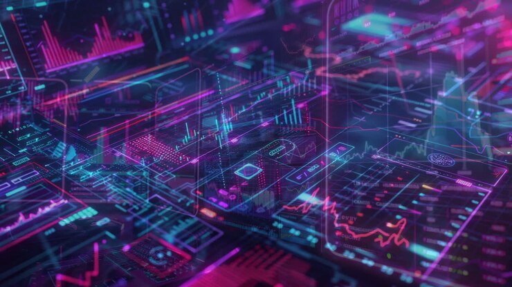 Abstrakte Stadtszene aus Daten und Code, erstellt mit generativer KI