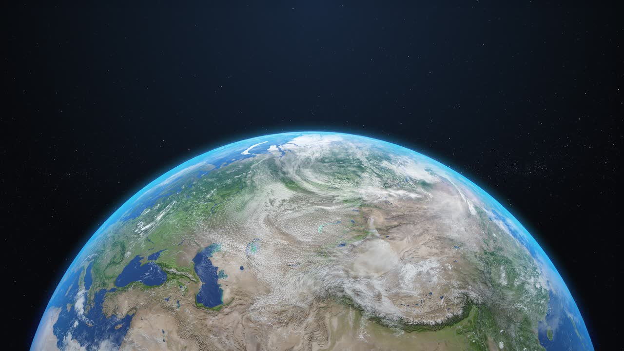 4k 3d 블루 지구 래팅 클로즈업 블루 은하 아래 위치 우주 화면