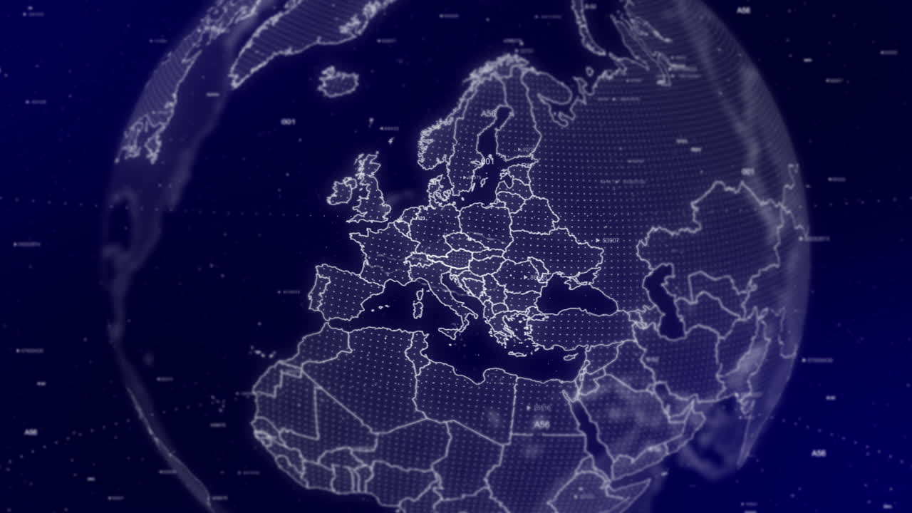 кинофильмный фон показывает цифровой глобус, вращающийся, приближающийся к австрии.