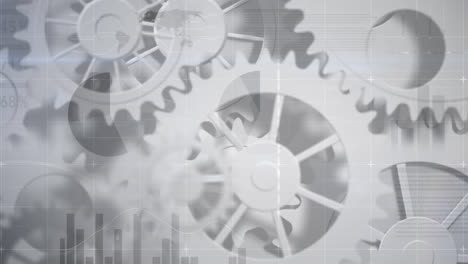 animación de diversos datos sobre engranajes giratorios en gris