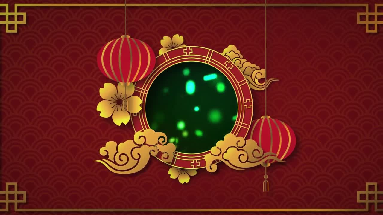 animación del patrón de diseño chino rojo y amarillo con espacio de copia