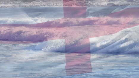 animation of flag of england waving over waves in sea