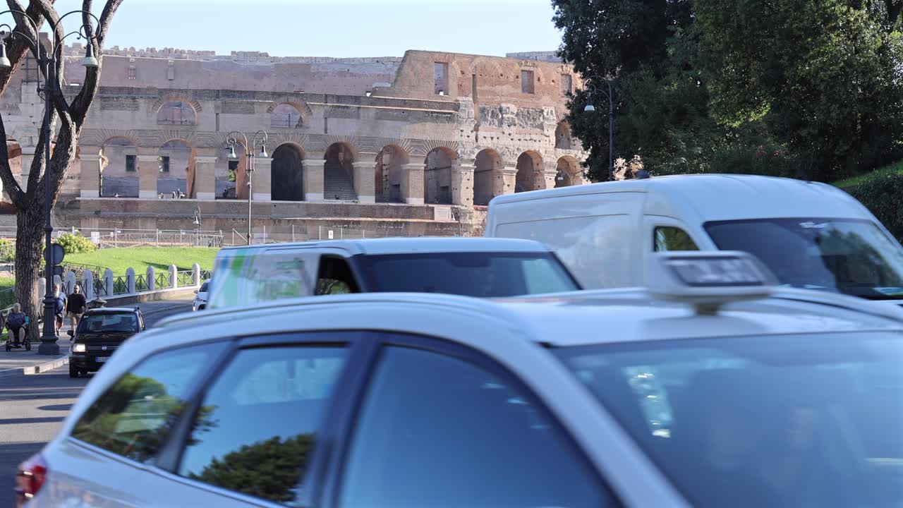 Traffic near the Colosseum in Rome, Italy