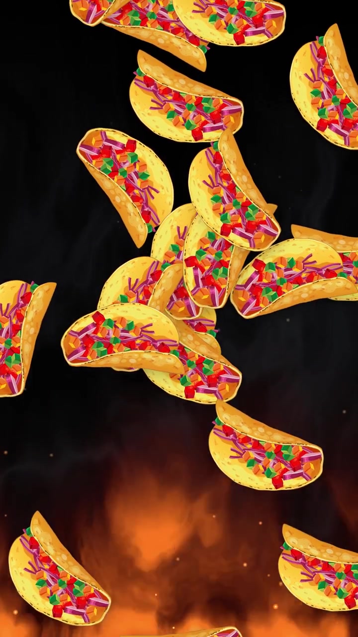 Tacos Caindo Contra um Fundo de Fogo