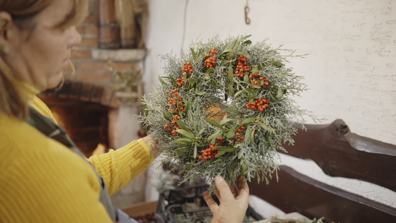 Woman Creating a Beautiful Floral Wreath