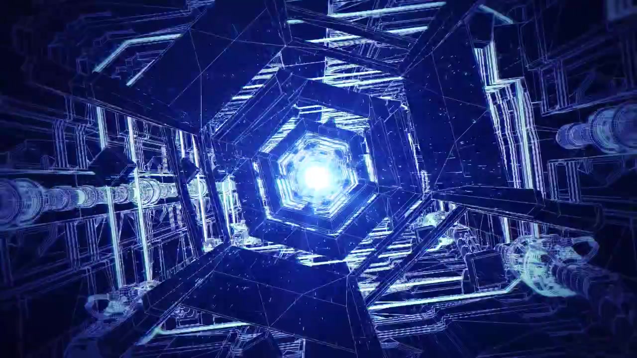 Futuristic Blue Hexagon Tunnel Flight Loop