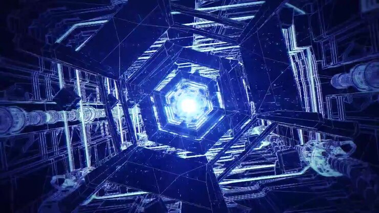 Futuristic Blue Hexagon Tunnel Flight Loop