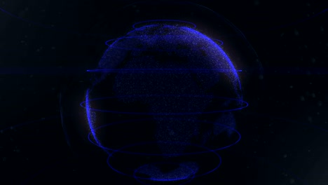 abstract sphere. connected navy blue dots with lines. globalization interface. navy blue sphere is looping slowly on fumed black background. 4k.