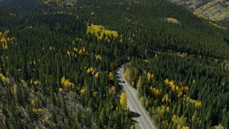 Toma-Aérea-Sobre-Una-Impresionante-Carretera-De-Montaña-Con-Colores-De-Bosque-Otoñal,-4k