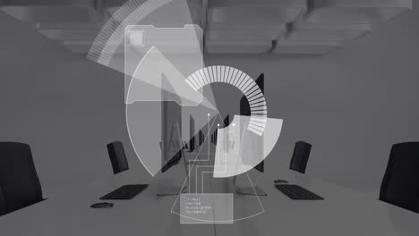 digital interface with data processing against empty office